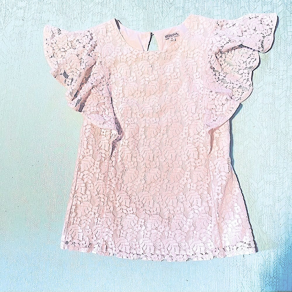 MERONA butterfly sleeve floral lace overlay top blouse cream color size S